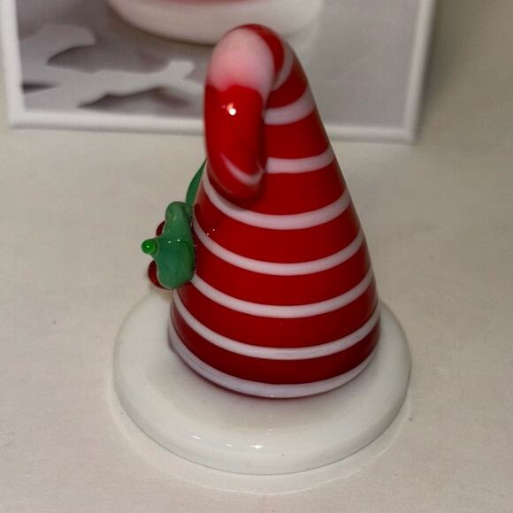 NEW Pier 1 Candy Cane Striped Glass 'Santa Hat' Handcrafted Christmas Figurine - Picture 9 of 16